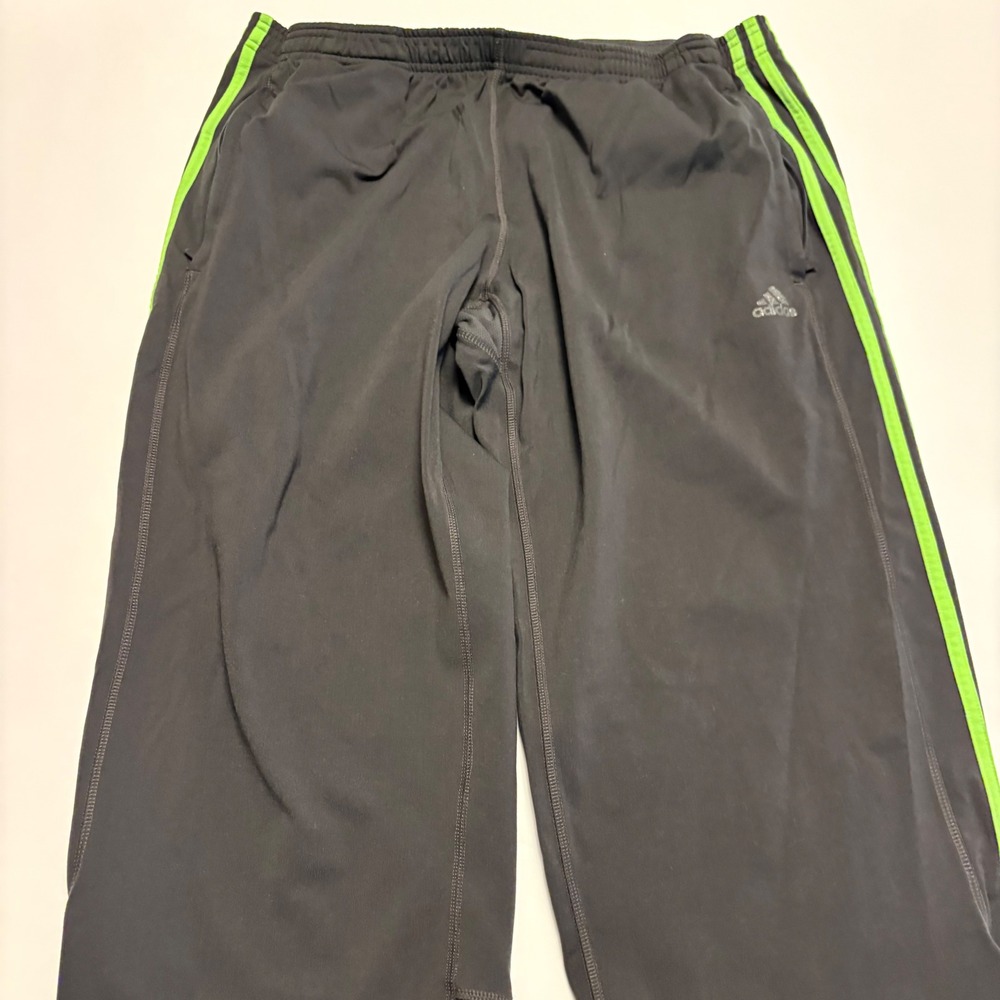 Adidas Track Pants Mens Large Black Lime Green 3-Stripe Zipper Ankle Mesh Trim